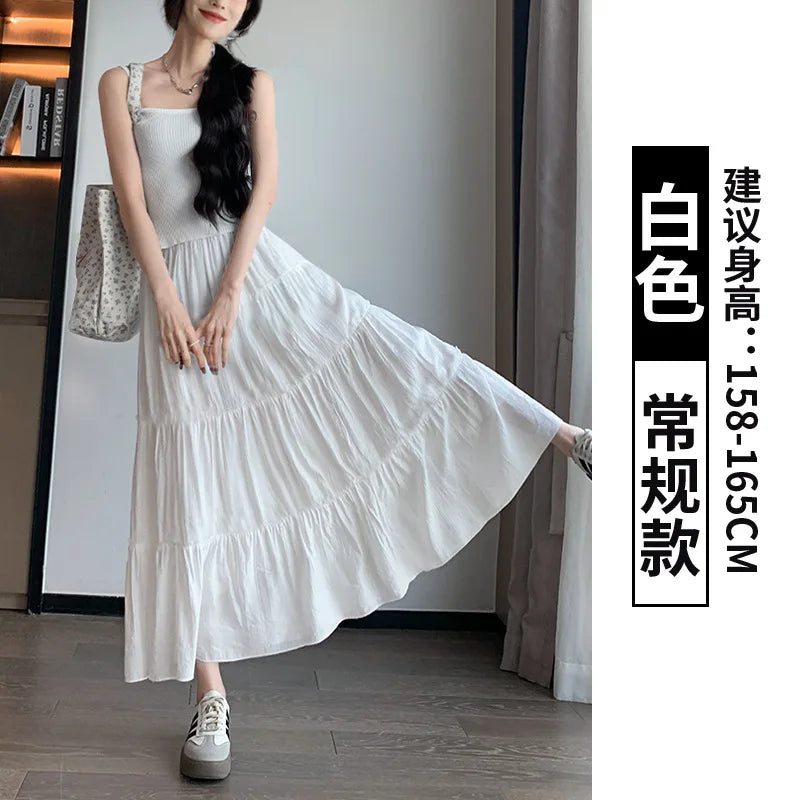 White Skirt for Women in Spring and Autumn 2025 New High Waist Drooping A-line Slim Pleated Cake Skirt