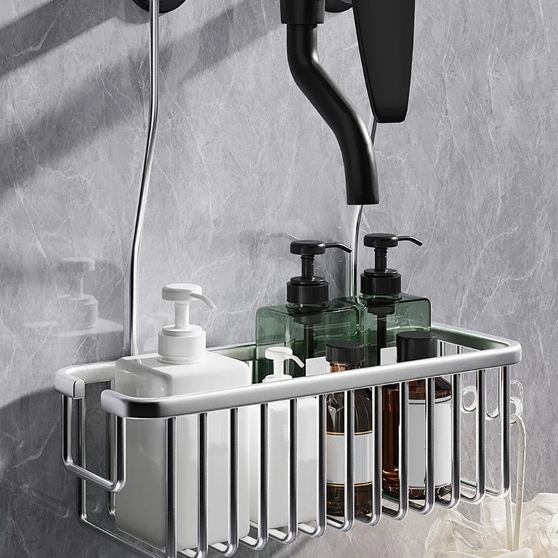 Aluminum Bathroom Shelf - Adjustable Shower Storage Organizer with Rustproof Shampoo Holder & Bath Basket Accessories