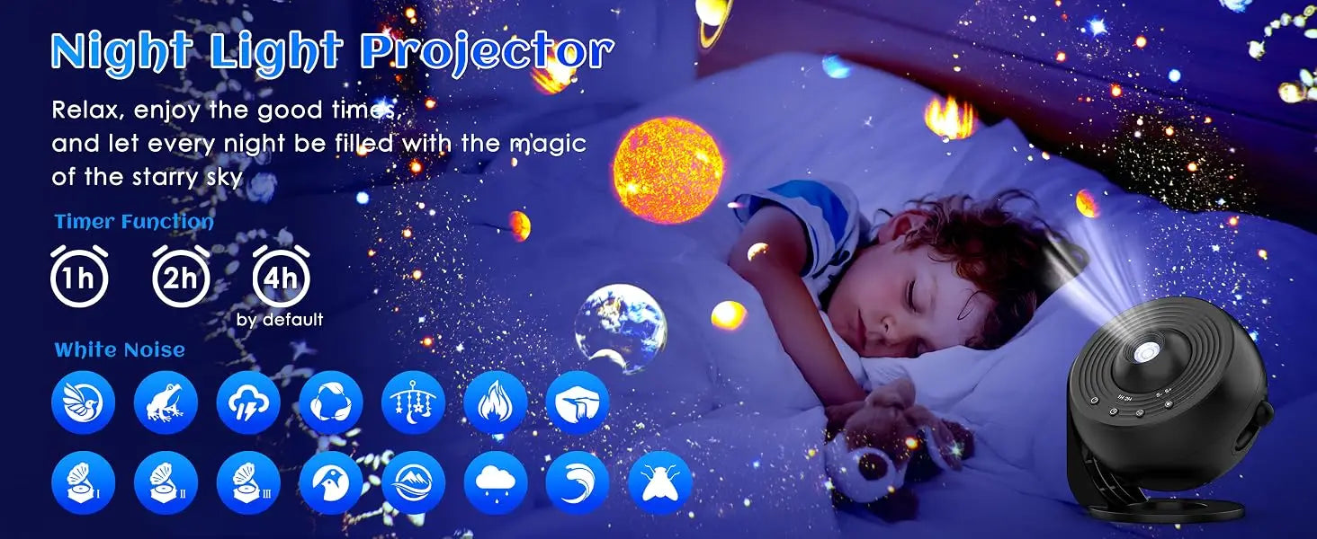 Black circular projector pro 25 in 1 galaxy star night light with sleek modern design and multiple control buttons on its surface.