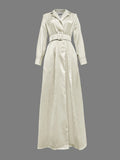 New Party Evening Dresses for Women White Maxi Dress Elegant Long Sleeves Loose No Belt Notched Collar Dresses Women Clothing