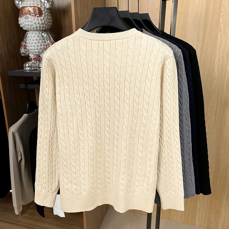 2026 New Men's Long Sleeved Knitted Sweater, Round Neck Jacquard Embroidered Pullover, Casual and Fashionable Men's Clothing Top