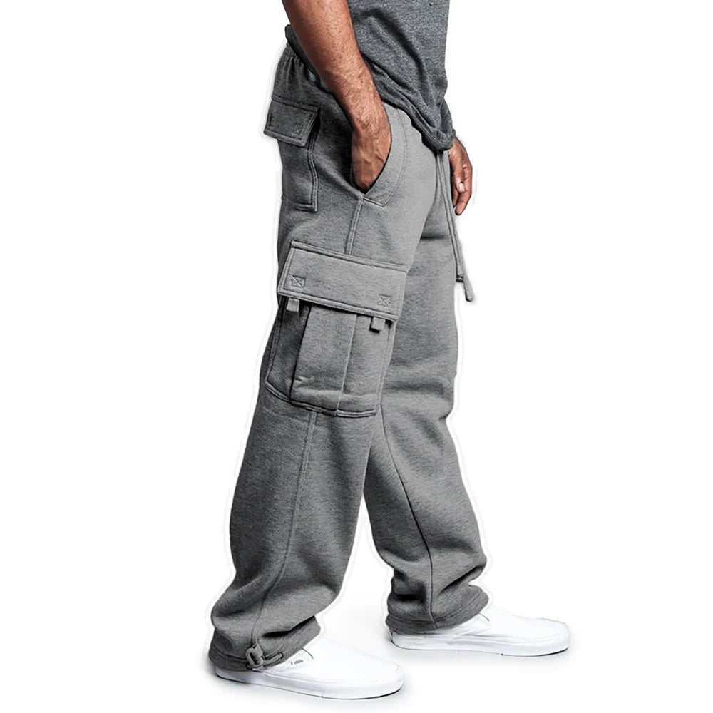 Men's Cargo Pants Loose Drawstring Sweatpants with Pockets Sports Straight Trousers Jogging Long Pants Hip Hop Streetwear