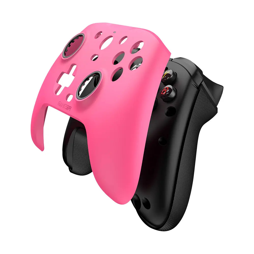 pink silicone controller grip for xbox series x|s snugly fitting over black gamepad included in gamesir g7 magnetic faceplate and accessories kit