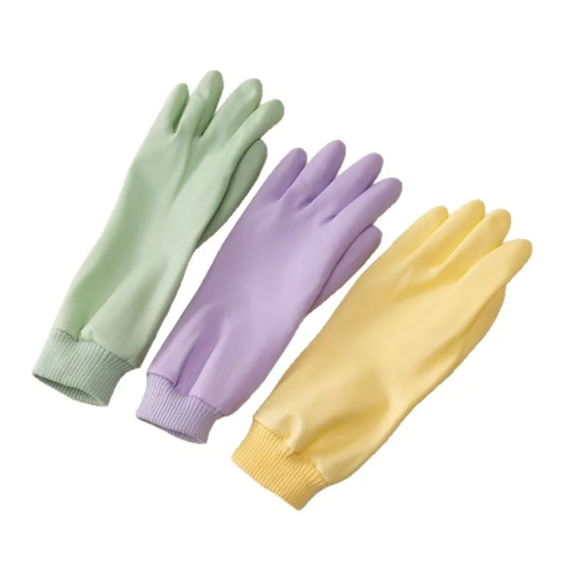 Dishwashing Gloves Women Waterproof and Durable Housework Laundry Thickened Velvet Warm Non-slip Fit Threaded Latex Rubber
