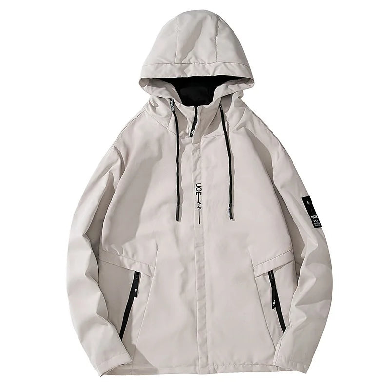 Men Hooded Windbreaker Jacket Waterproof Windproof Zip Up Coat Loose Casual Outdoor Hiking Streetwear Outerwear Spring Autumn