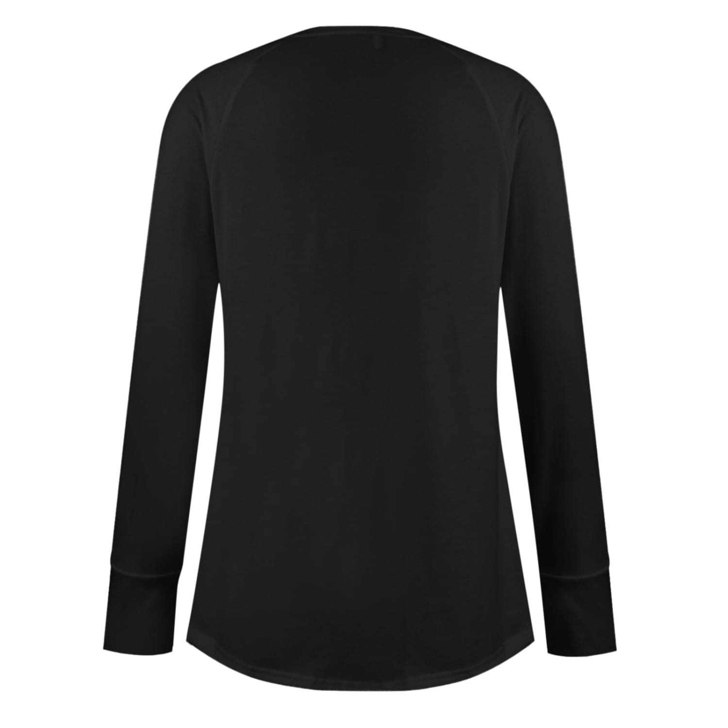 black long sleeve women cotton tunic top with round neckline and ribbed cuffs featuring a solid pattern type