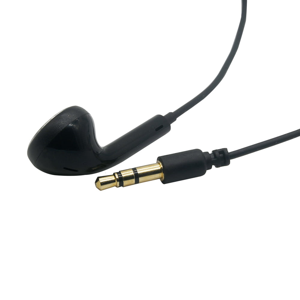 Black walkie talkie single sided mono in-ear earphone with a gold-colored 3.5mm audio jack and black cable for clear communication.