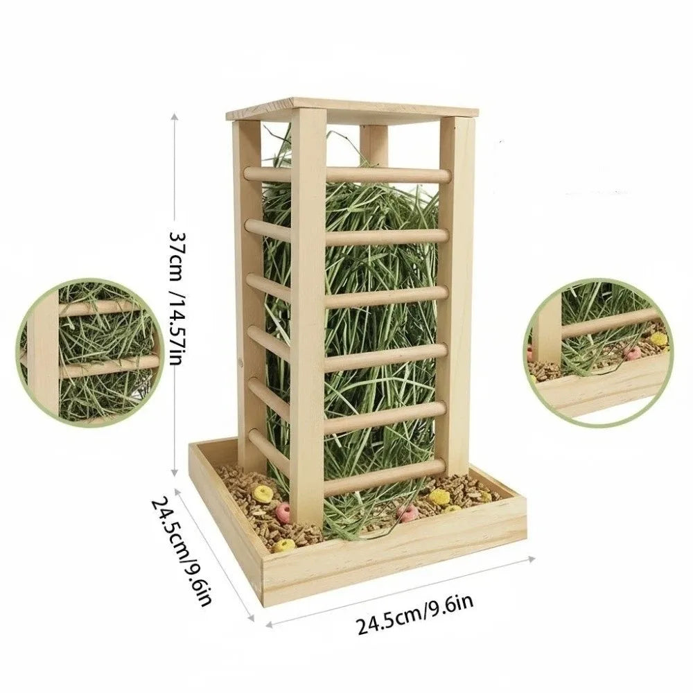 Pet Grass Rack Wooden Rabbit Hay Manger Durable Self-Feeding Hay Feeder Detachable Guinea Pig Feeder Rabbit Hutch
