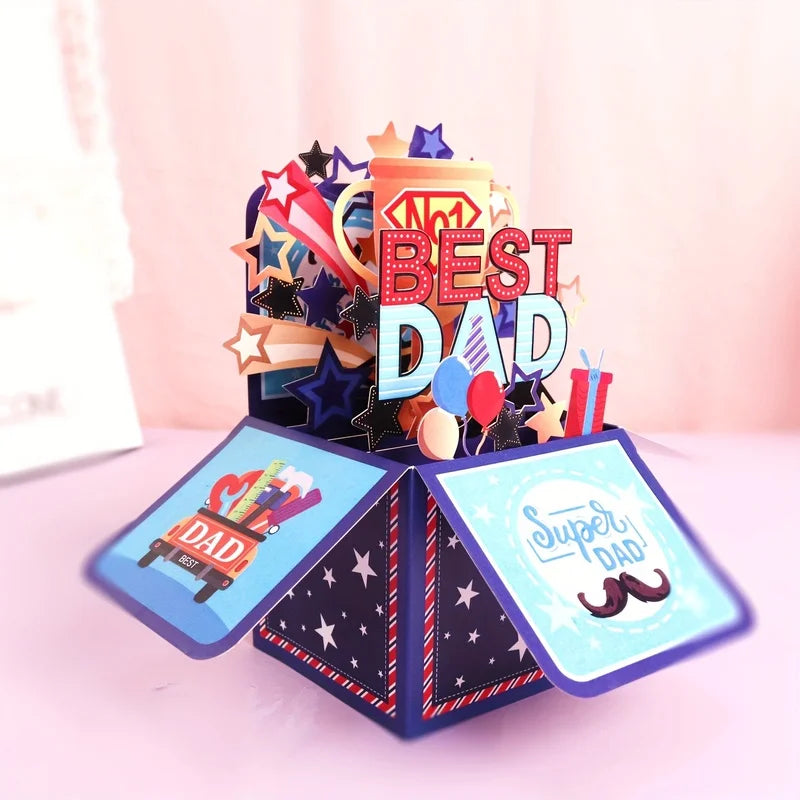 1pc, Father'S Day, Pop-Up Greeting Card Box for Dad'S Birthday, Best Dad Folded 3D Craft Surprise Gift Card for Father'S Day