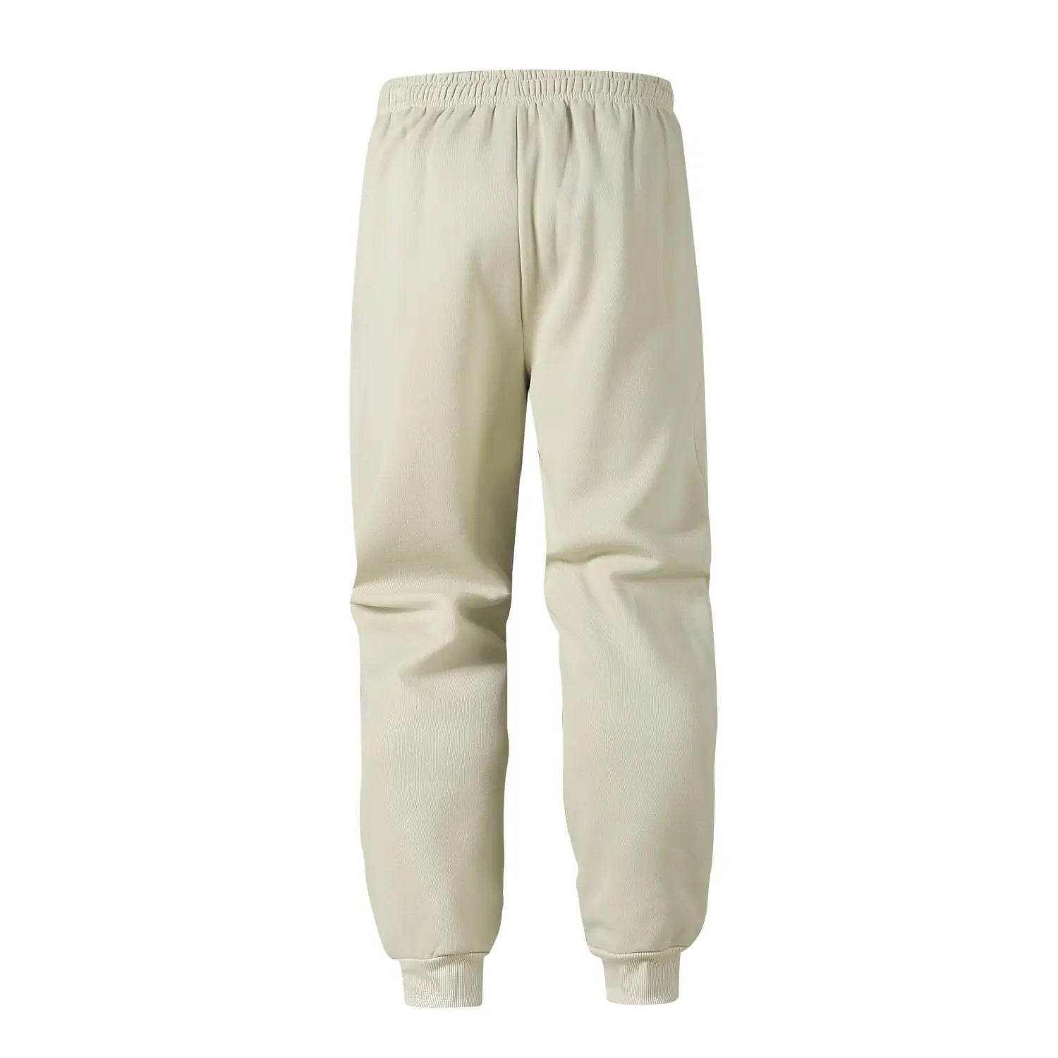 Joggers en polaire beige en velours côtelé pour hommes, avec taille élastique et poignets côtelés, conçus pour un port décontracté.