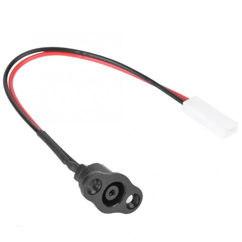 black and red wire connector with white plastic plug shown from the back side of the M365 electric scooter charging port replacement set
