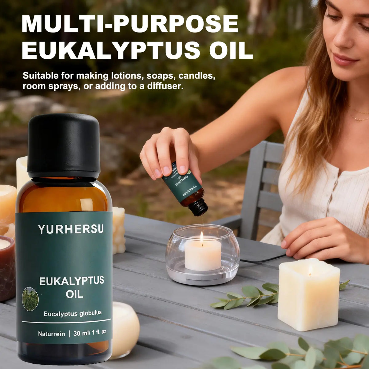 100% Pure Natural Eucalyptus Oil for Diffuser, Relaxation, Cold Relief, Skin & Hair Care, 30ml Bottle