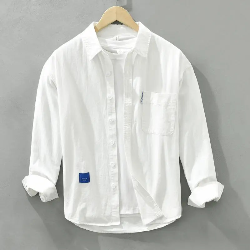 Solid Long Sleeve Shirt Men's Spring Autumn Artistic Fresh Fashion Leisure Loose Versatile Shirt