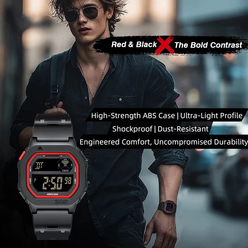 NORTH EDGE 2026 New Smart Watch for Men Digital Watches Simple Square Watches Waterproof 50M Stopwatch Countdown Alarm Luminous