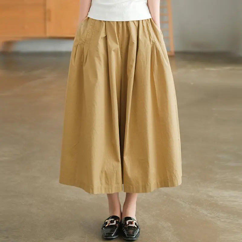 Women's Wide Leg Pants 2026 Summer High Waist Loose Thin Capri Pants Female Mom Casual Solid Color White Design Skirt Pants