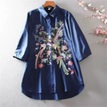 Literature Art Blouse For Women Shirt China Blusas Chic Embroidery Flower Blouses Loose Shirt Medium Length Vintage shirt Top