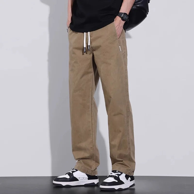 Casual Men's Fashion Simple and Handsome Work Pants for Spring Summer American Fashion Brand Loose Straight Pants for Teenagers
