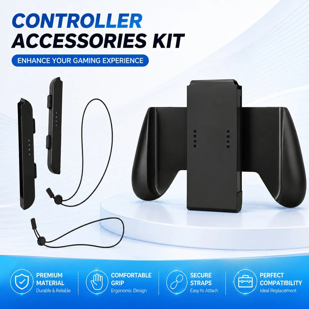 Game Controller Accessories Kit, Comfort Grip Handle Wrist Strap, Wireless Gaming Remote Grip Holder for Handheld Console