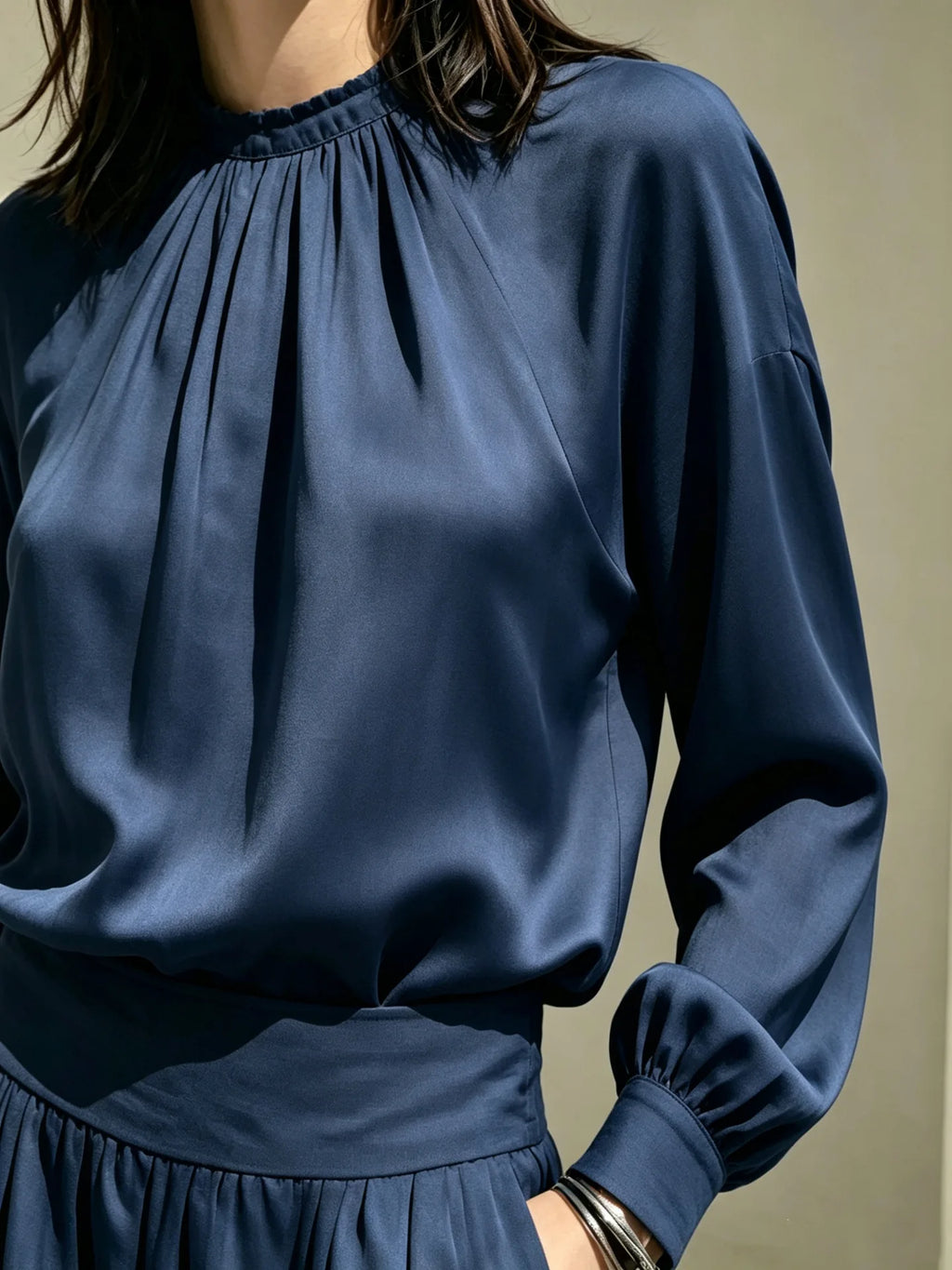 2026 Fall European and American New Casual, High-End, Stand-Up Collar Outfit Set: Loose Blouse, Wide-Leg Pants for Women.