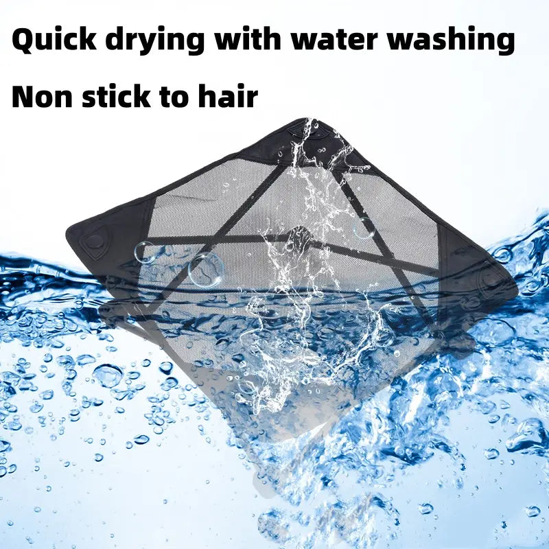 black mesh hair drying cap with reinforced edges and non-stick design for efficient drying and comfort.