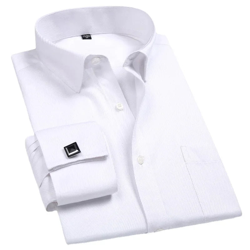 Men's Collar French Cuff Dress Shirts Business Contrast  Single Patch Pocket Regular-fit Long Sleeve Social Wedding Party Shirt