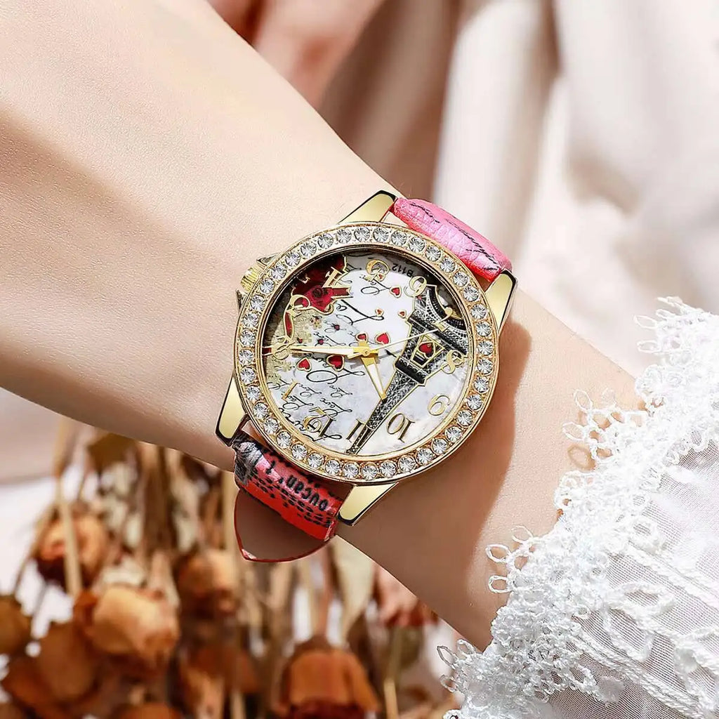 Fashion Flowers Women Watches Casual Leather Strap Analog Quartz Watch Reloj Mujer Girls Clock Gift Relogio Feminino