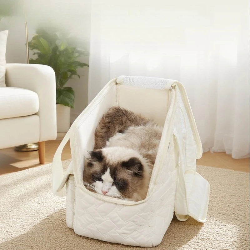 Portable Pet Carrier Bag for Outdoor WalkingBag Breathable Mesh Cat Travel Tote Bag Quilted Pet Handbag for Small Medium Cats