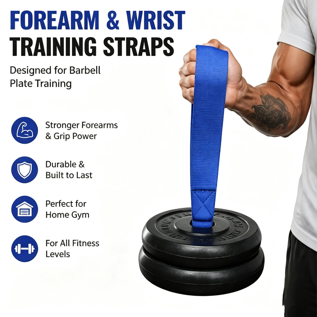 Home Gym Forearm Arm Strength Training Straps  Muscle Training Accessories Designed Specifically for Barbell Plate Training