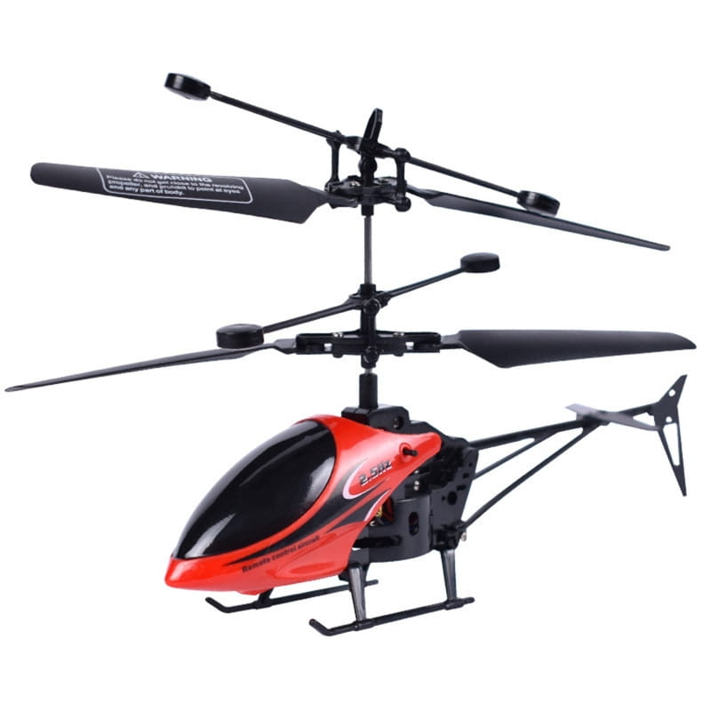 Red and black remote control helicopter with a sleek glossy finish and high quality build included in the package.