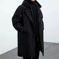 Winter New Korean Style Men Hooded Long Coat Faux Two Piece Trench Coat Parka Jacket Plus Size Warm