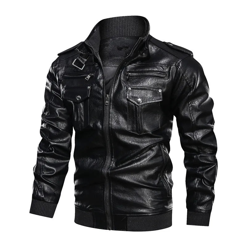 Men's Casual Motorcycle PU Leather Jacket, Biker Leather Coats, European Windbreaker, Genuine Leather Jacket, Winter, New, 2026