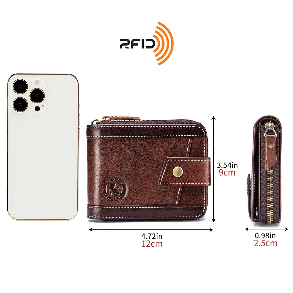 Leather wallet, men's leather coin purse, multi slot with photo album window, anti-theft brush, perfect gift item