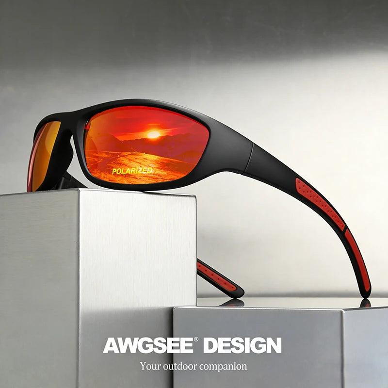 Gafas de sol deportivas polarizadas negras y rojas con protección UV400 y un diseño de montura elegante y resistente