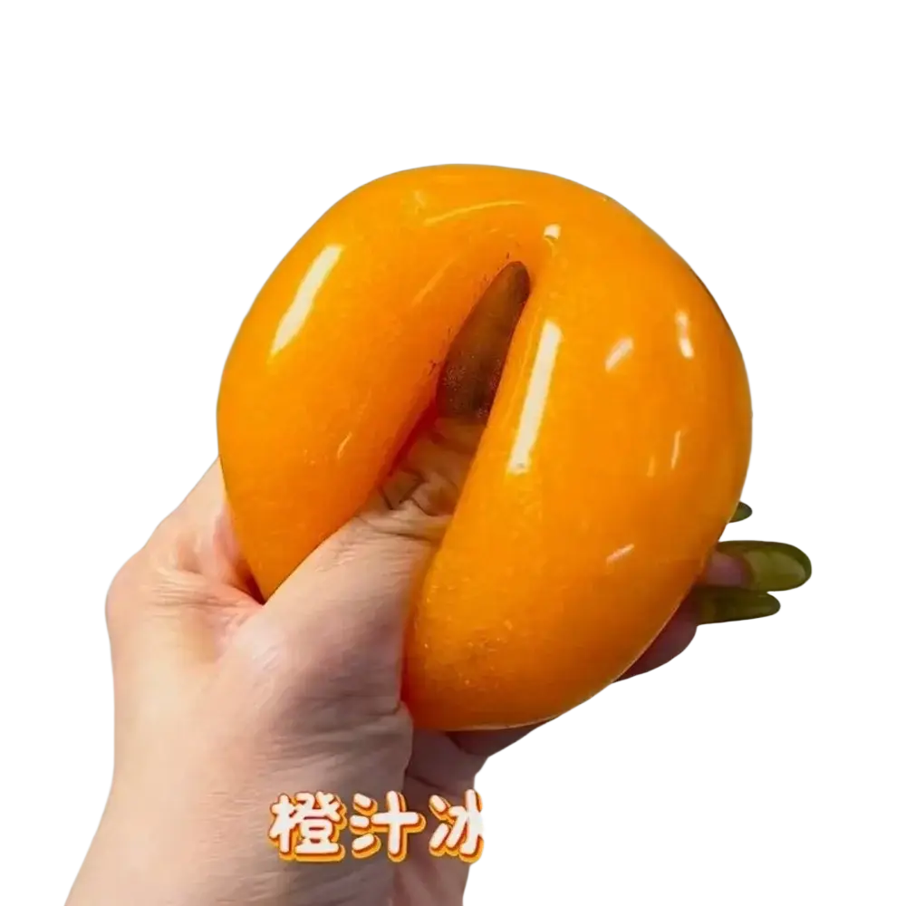 Handmade orange glossy silicone donut shaped slushy squishy toy with slow rebound stress relief front view