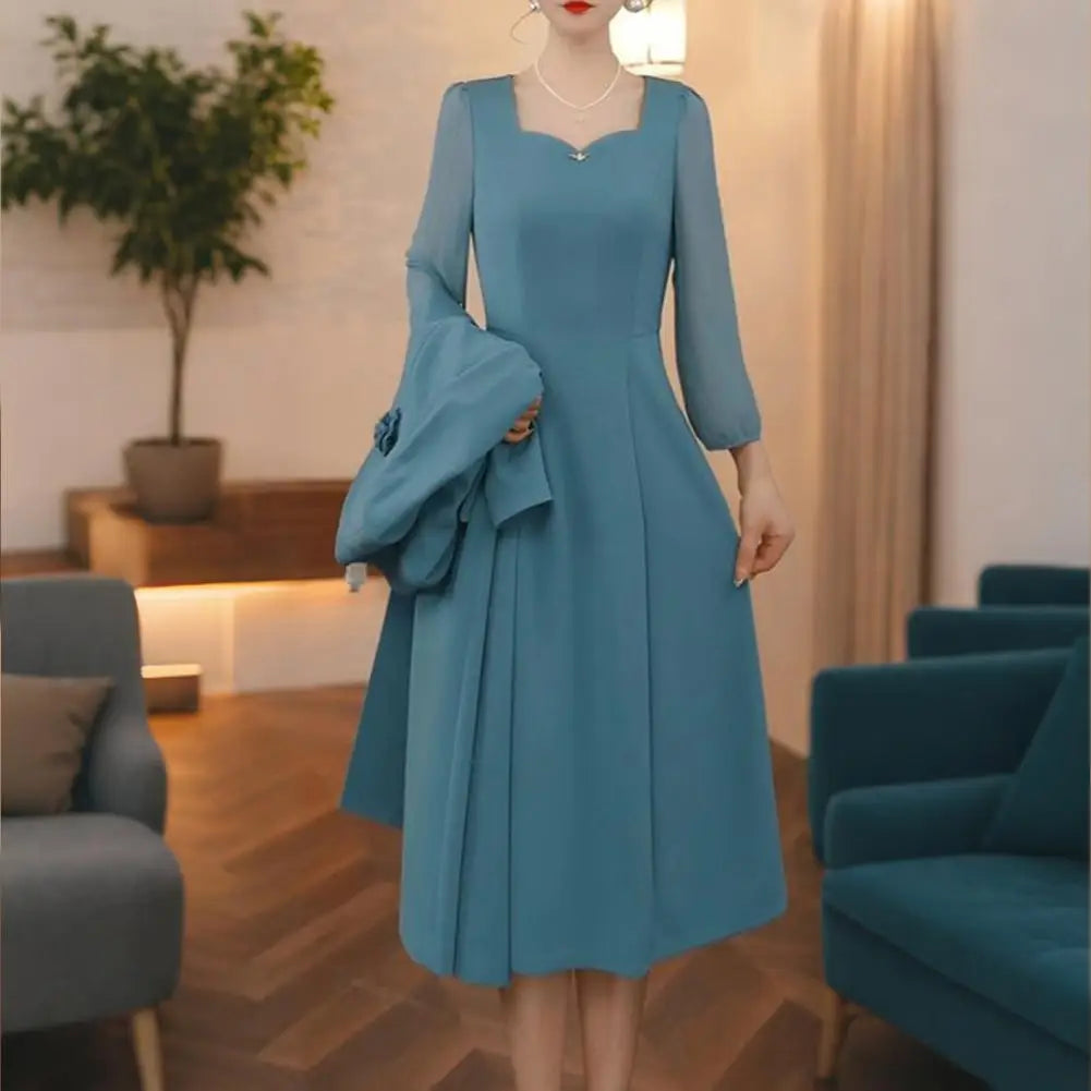 Autumn Winter Womens Suits 2 Piece Set Formal Long Blazers Jacket Long Sleeve A-Line Dress Set for Wedding Party