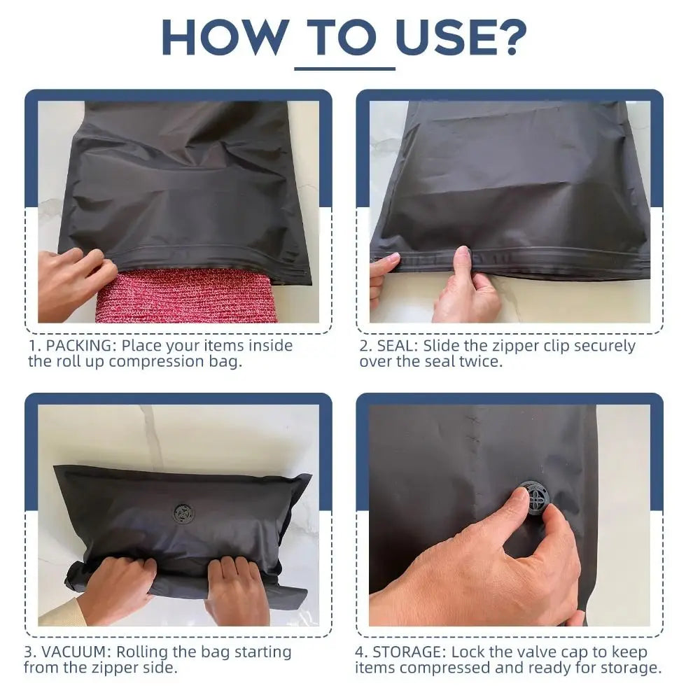Luggage Vacuum Storage Bag Reusable Hand Roll Vacuum Bags for Travel Waterproof Vacuum Compression Bag Space Saver