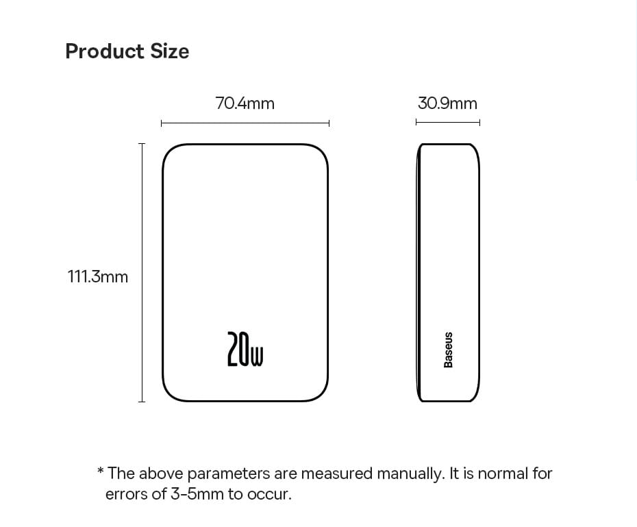 baseus magnetic power bank 20w wireless charger with a sleek rectangular design and minimalist white casing featuring high energy conversion rate and optimal version product capacity for efficient portable charging.