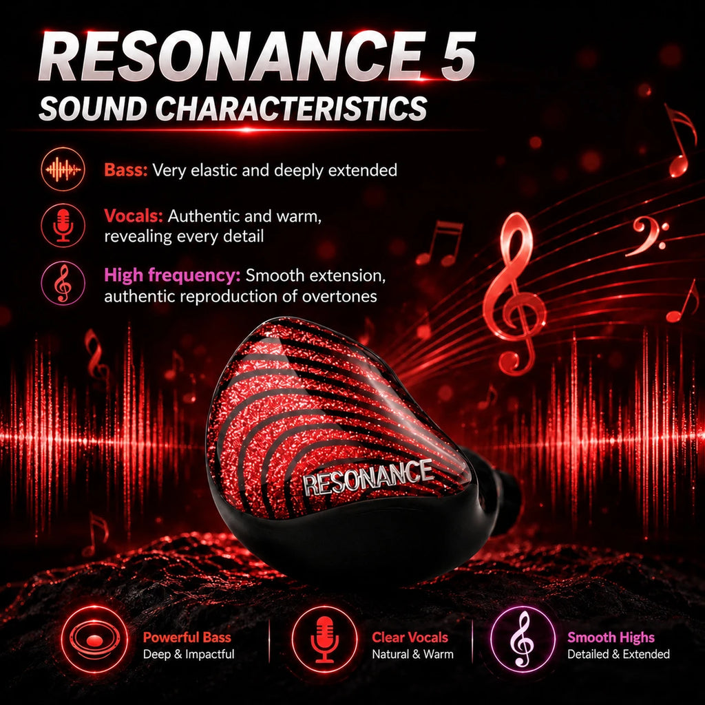 ERAND RESONANCE 5 RED 2DD+2BA+1MP Hybrid IEMs Wired HIFI In-ear Earphones 5-driver 5-tube 5-way Monitor Headphones Earbuds