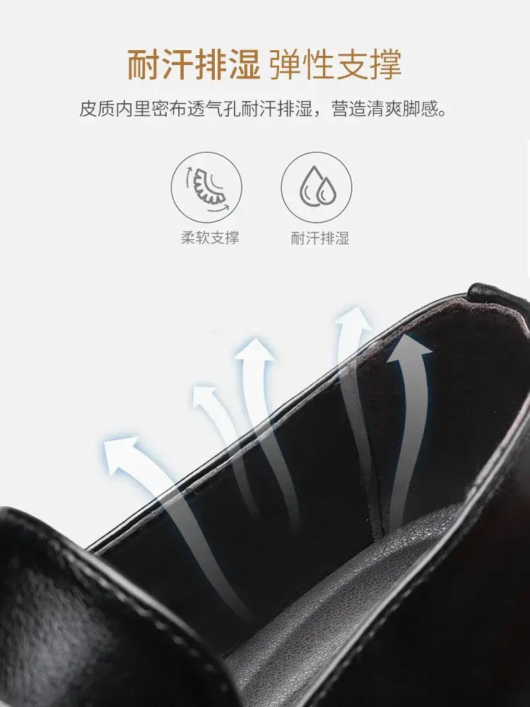 Men leather business dress shoes pointed slip showing black leather interior with breathable moisture-wicking lining.