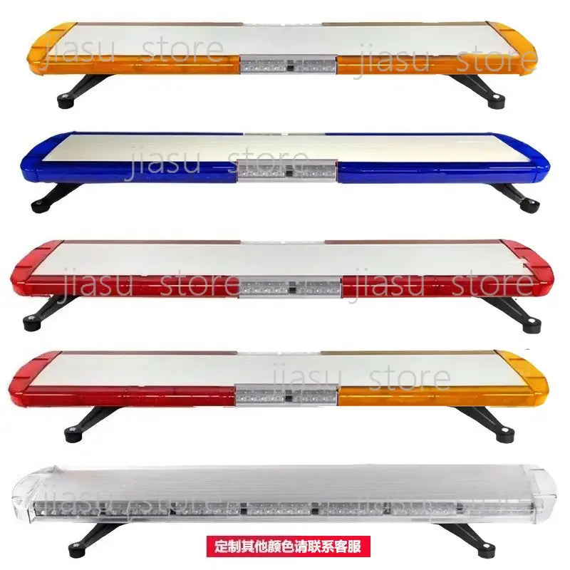 Paquete de 5 barras de luz de advertencia de emergencia LED que consta de barras LED de color naranja, azul, rojo y plateado, con soportes de montaje negros diseñados para la seguridad y la visibilidad del vehículo.