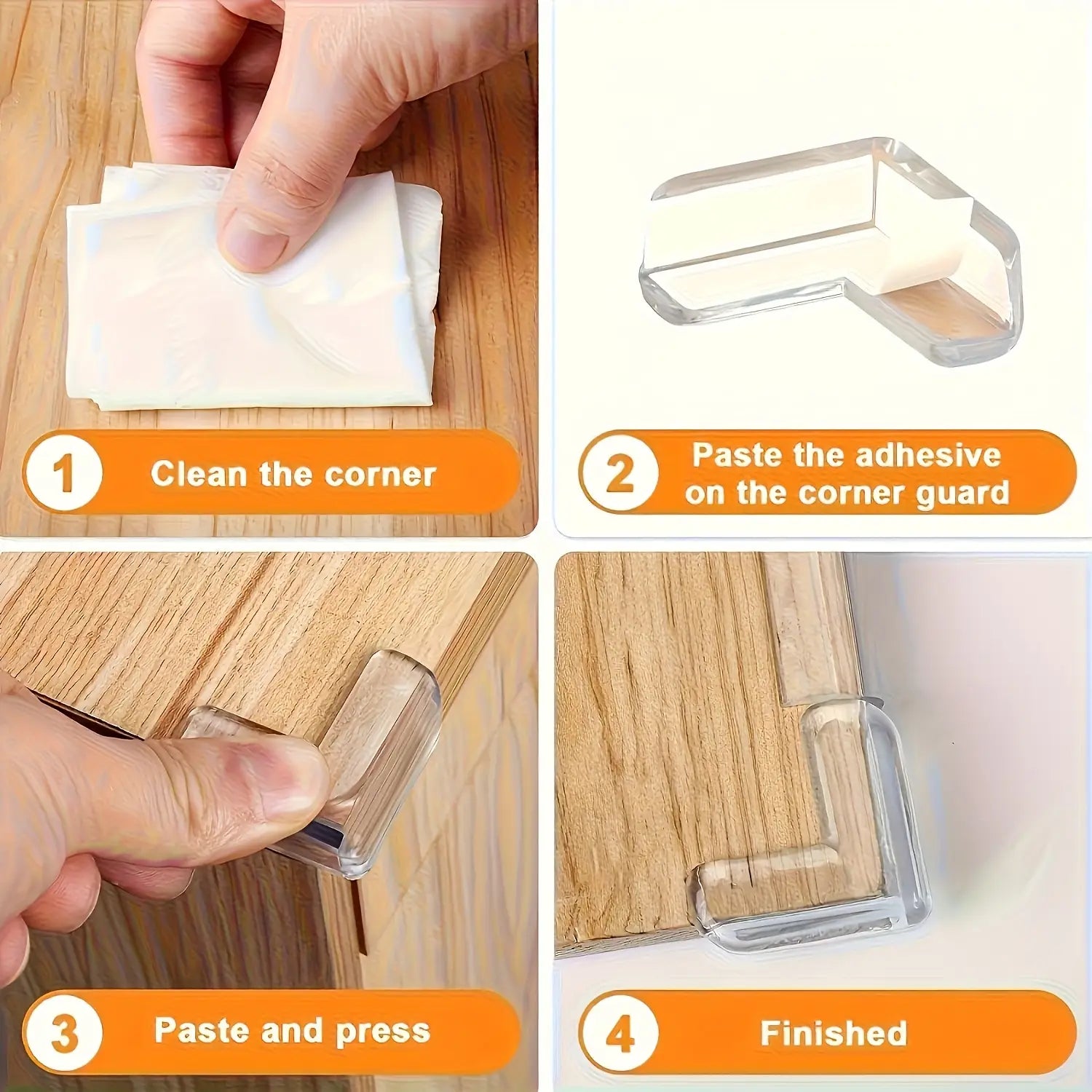 Protège-angle pour meubles en silicone transparent, en plastique transparent, avec une surface légèrement texturée et des bords arrondis pour une protection sûre des meubles, 10 pièces.