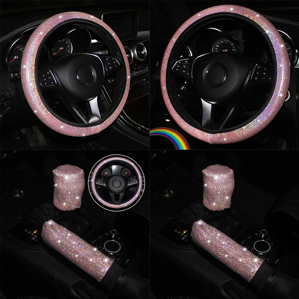 Car Universal 37/38cm Steering Wheel Cover Elastic Handle Cover Colorful Bronzing Diamond BlingBling Steering Wheel Accessories