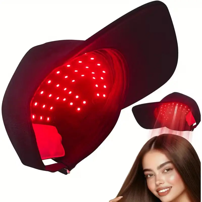 casquette de traitement par lumière rouge pour la pousse des cheveux noire indiquant l’intérieur avec un revêtement intégré de diodes électroluminescentes de traitement par lumière rouge