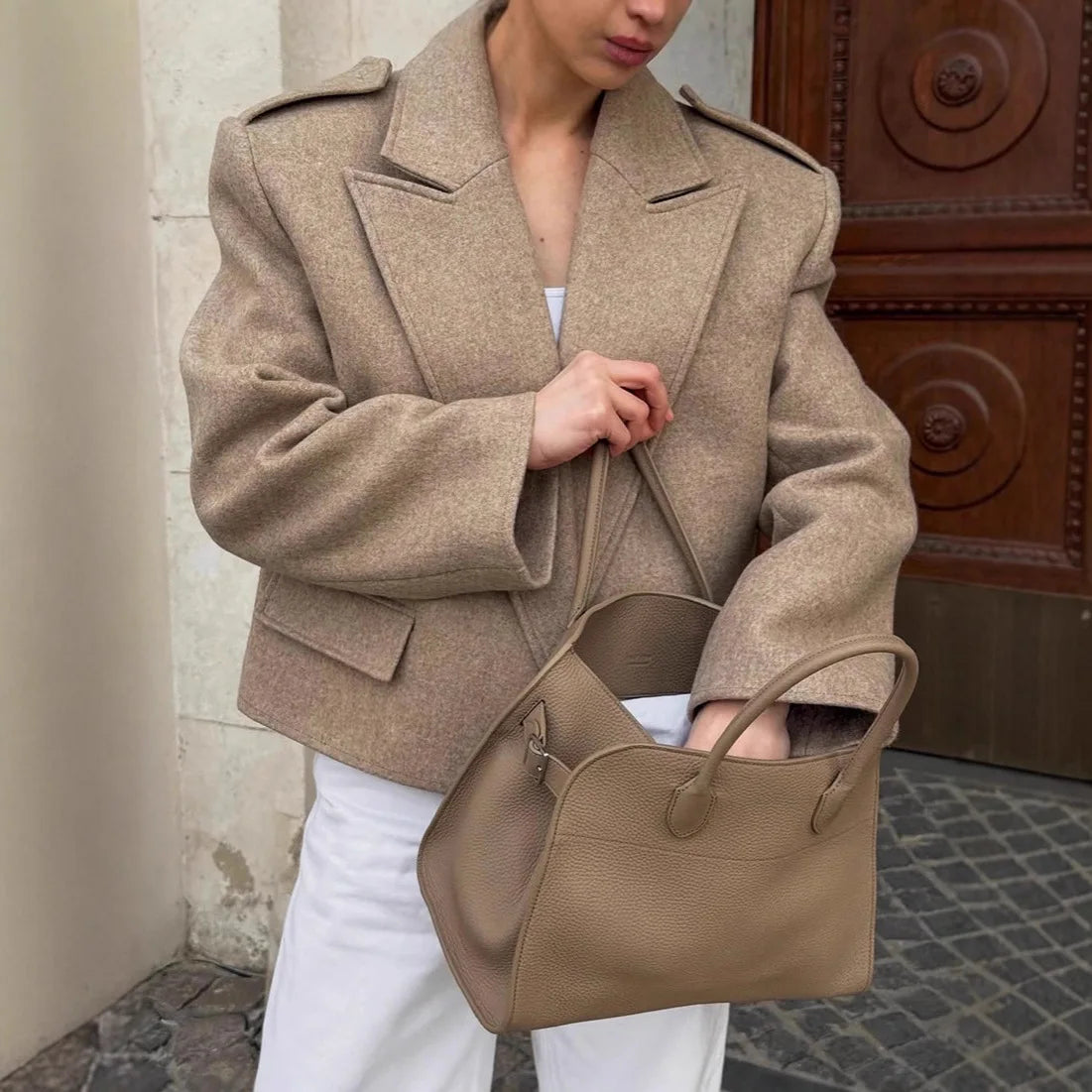 Women Wool Short Coats Jackets Blends Turn Down Collar Coat Thick Warm Y2k Streetwear Jacket Work Outerwear Autumn Winter