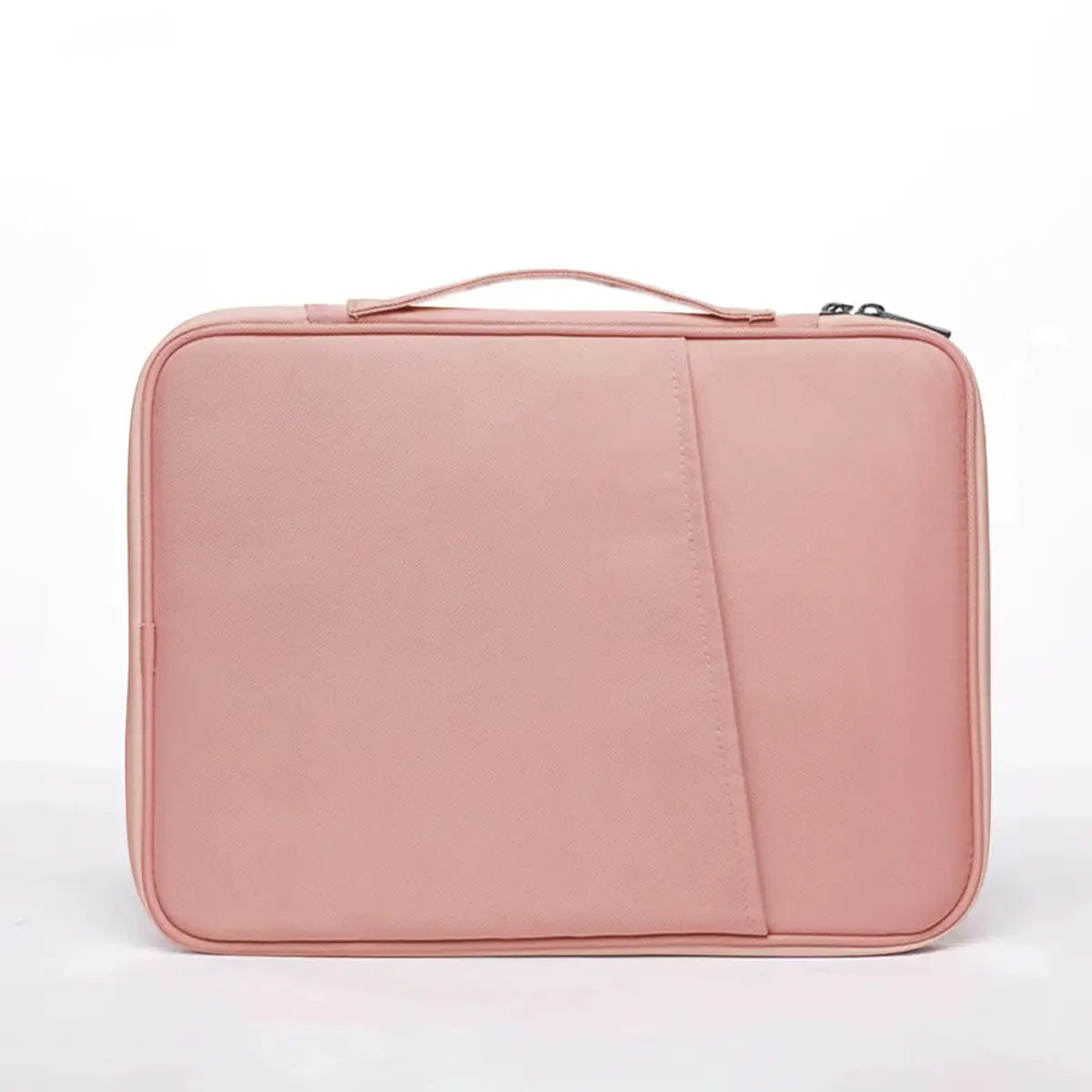 a sleek blush pink padded laptop sleeve with minimalist design and top handle for 11 to 13 inch laptops
