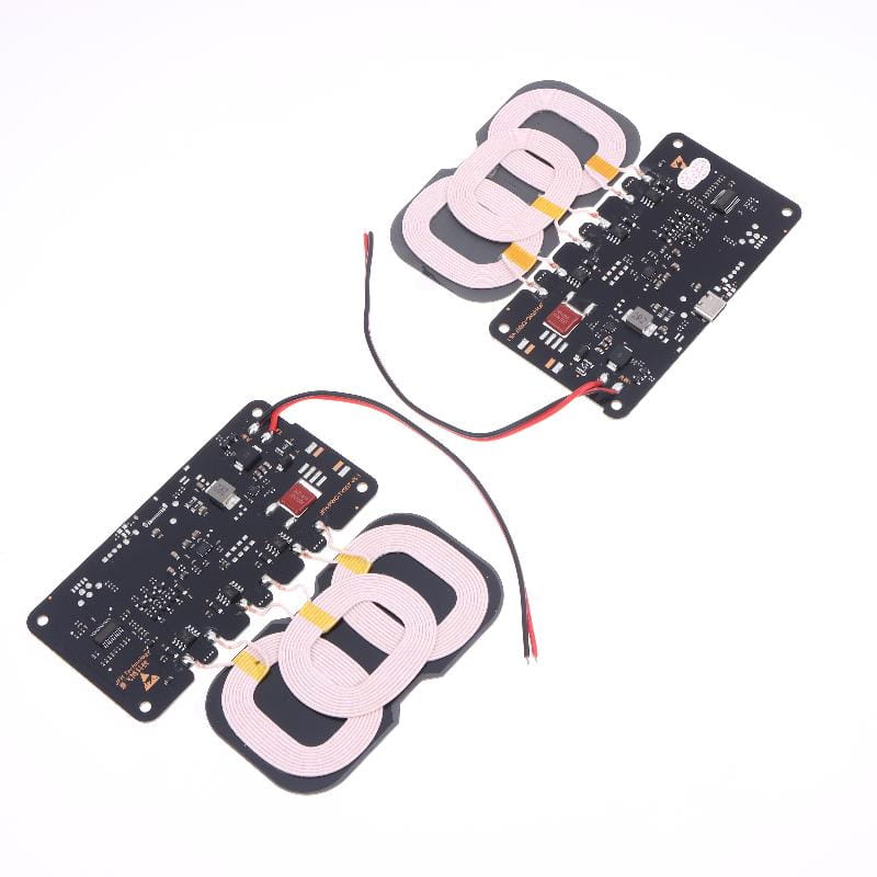 wireless charging coil sets with black circuit boards and pink coils for 20w wireless charger module designed for car and home use.