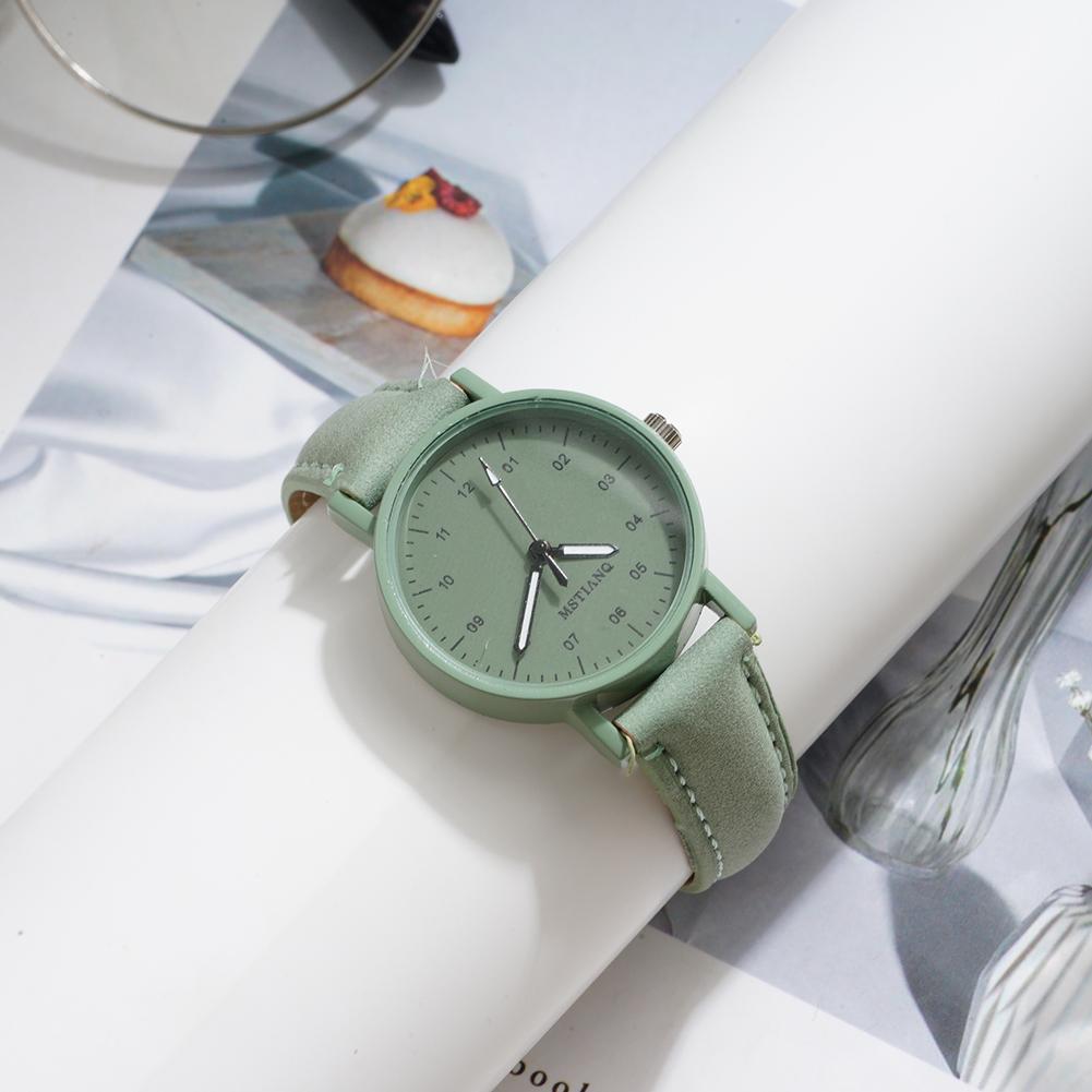 Women quartz watch with a mint green pu leather strap, minimalist dial, and silver-tone hands, designed as a waterproof wristwatch.