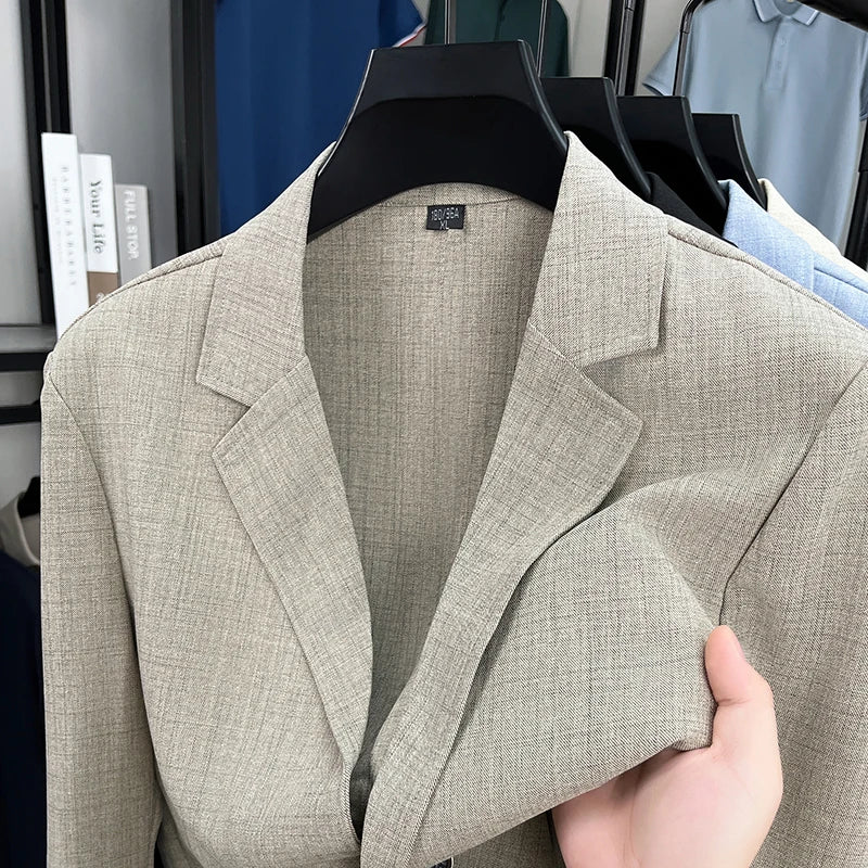Mens Linen Blend Suit Jacket Lightweight Smart Casual Blazer Summer Sun Protection Outerwear Coat Wedding Prom Vacation Beach
