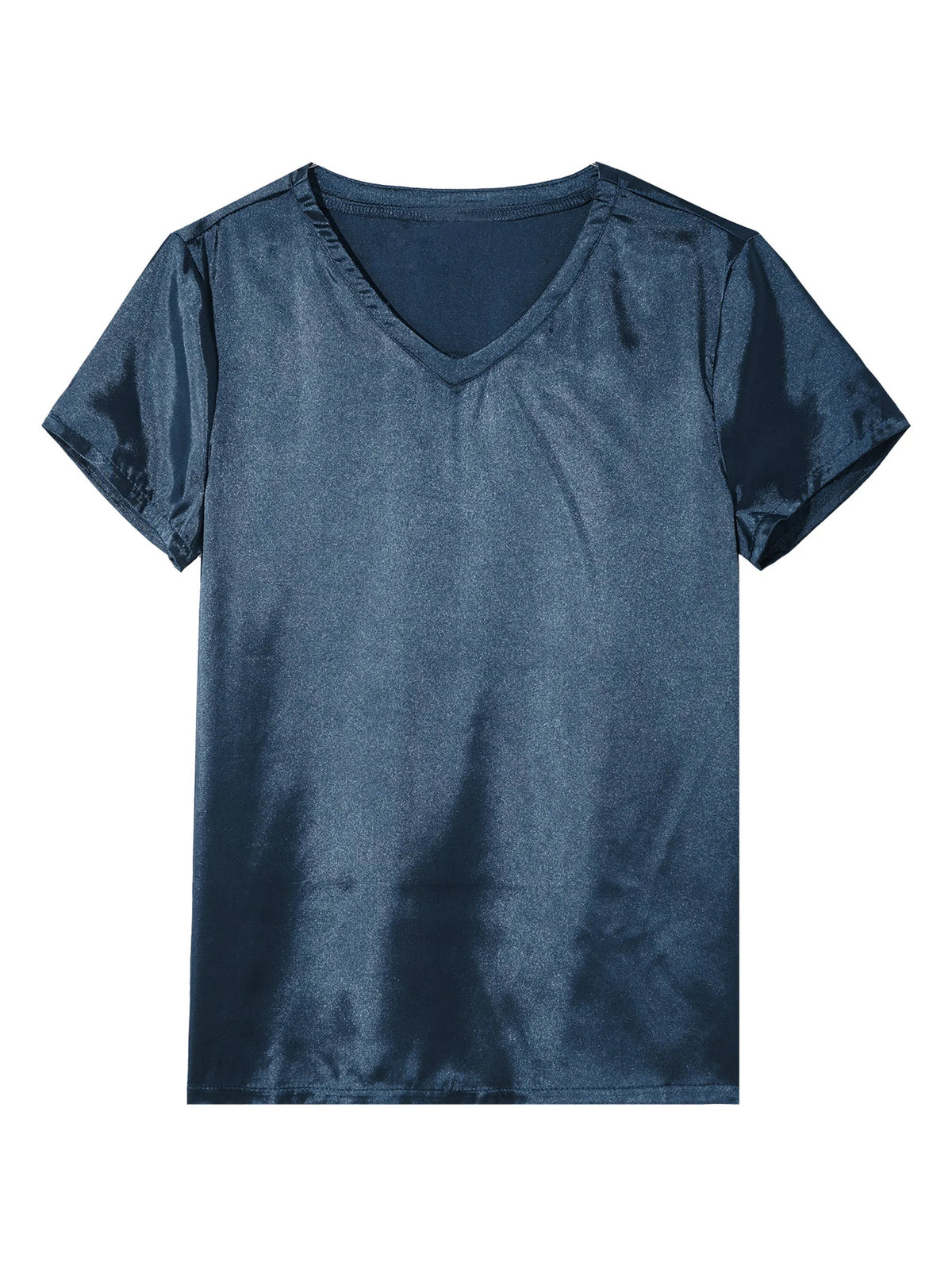 Men Male V Neck Short Sleeve Satin Casual T-Shirt Loose Pajamas Tops Tees Solid Color T Shirt Loungewear Sleepwear Nightwear