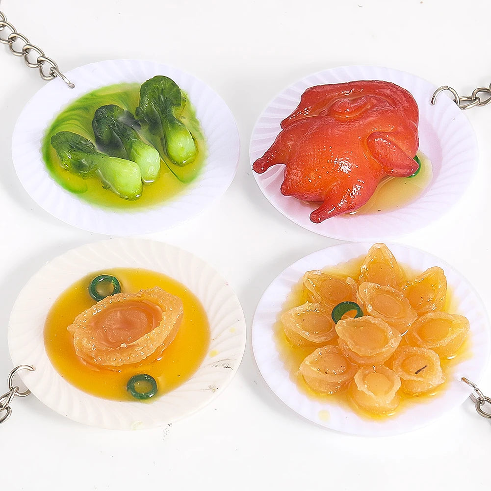 New Simulation Food Key Chains Grilled Chicken Bok Choy Abalone Keychain Car Key Ring Backpack Mini Charm Fun Jewelry Gifts
